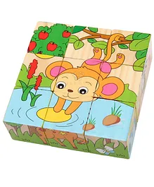 Trinkets & More Zoo Animals Theme 3D Jigsaw Puzzle Wooden Cube Block 6 Face 9 Pieces with Storage Tray