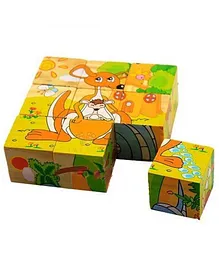 Trinkets & More Funny Animals Theme 3D Jigsaw Puzzle Wooden Cube Block 6 Face 9 Pieces with Storage Tray