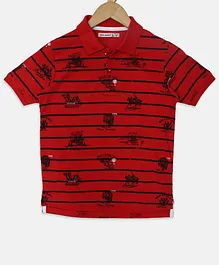 Nins Moda Half Sleeves Stripes T Shirt - Red