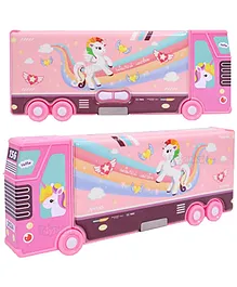 Toyshine Double Compartment Bus Pencil Box Unicorn Print- Pink