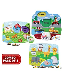Little Jamun Wild Animals Farm Life & Transport Peg Puzzles Pack Of 3 - 30 Pieces Total
