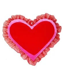 TUKKOO Heart Shape Frill Border Cushion - Red