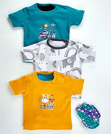 Kidi Wav Multi Half Sleeves Pack Of 3 Elephant Print T-Shirts - Yellow Blue