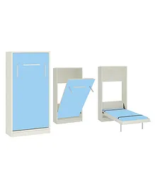 Adona Mystica Murphy Wall Folding Single Bed With Wooden Handle- Blue