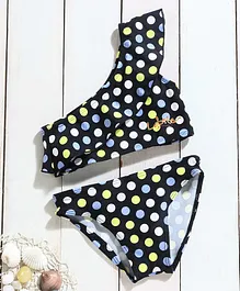 LOBSTER One Shoulder Two Piece Swimsuit Polka Dots Print - Black
