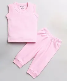 MOONKIDS Sleeveless Solid   Inner Wear Vest With Pyjama - Pink