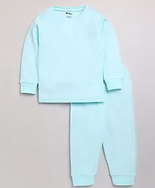 MOONKIDS Full Sleeves Solid   Inner Wear Vest With Pyjama - Blue