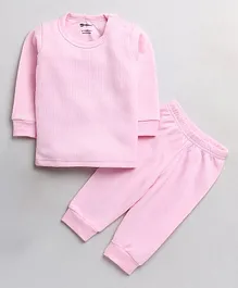 MOONKIDS Full Sleeves Solid   Inner Wear Vest With Pyjama - Pink