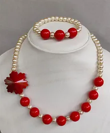 Tiny Closet Maple Beaded Necklace And Bracelet Set - Red
