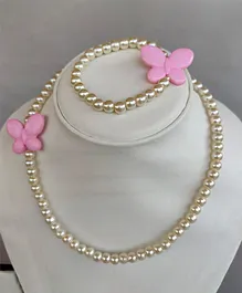Tiny Closet Butterfly Detail Necklace And Bracelet Set - Pink