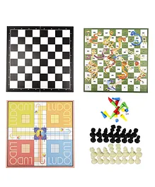 Wishkey 3 in 1 Magnetic Chess Ludo Snake & Ladder Board Game - Multicolour