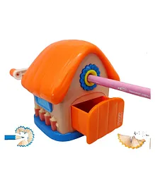 WISHKEY Plastic Cute & Colorful Happy Home Shaped Manual sharpener For Toddlers Pencil Sharpener With Dust Compartment Fun Pencil Cutter for Kids School Stationary Gift (Colour May Vary)