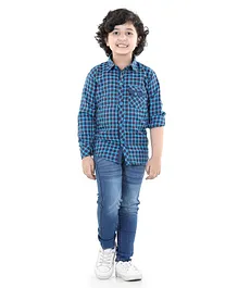 AJ Dezines Full Sleeves Checked Shirt With Jeans - Blue