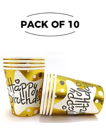 Shopping Time Happy Birthday Paper Cups Golden - Pack of 10