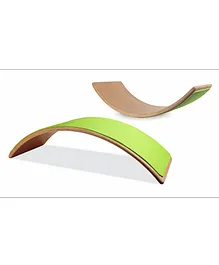 Elephanta Wooden Curved Rocking Board With Anti Skid Rubber Lining Mat Coating - Green