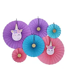 Toyshine Unicorn Theme Party Wall Decorating Paper Fans Pack Of 6 - Multicolour