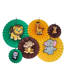 Toyshine Animal Theme Party Wall Decorating Paper Fans Pack Of 6 - Multicolour