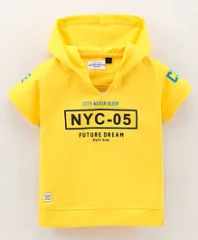 Ruff Half Sleeves Hooded T-Shirt NYC 05 Print - Yellow