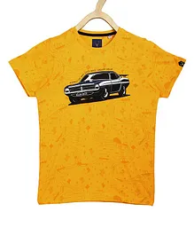Allen Solly Juniors Half Sleeves T-Shirt Car Print - Yellow