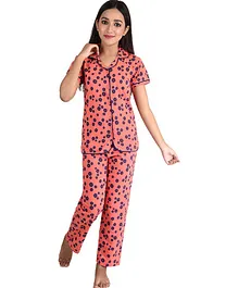 Clothe Funn Half Sleeves All Over Flower Printed Night Suit - Peach