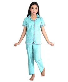 Clothe Funn Half Sleeves All Over Heart Printed Night Suit - Light Blue