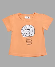 Kiwi Half Sleeves Light Bulb Printed T-Shirt - Peach