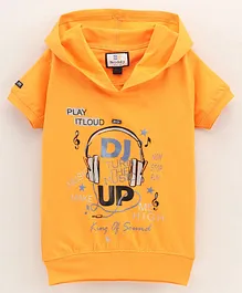 Noddy Half Sleeves DJ Headphones Printed Hooded Tee - Orange