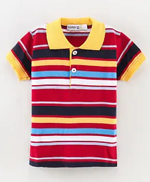 Noddy Half Sleeves Striped T Shirt - Red