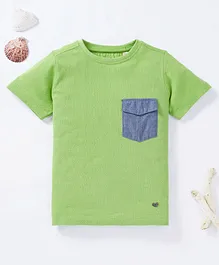 Ed-a-Mamma Half Sleeves Front Chambray Pocket Detail Tee - Green
