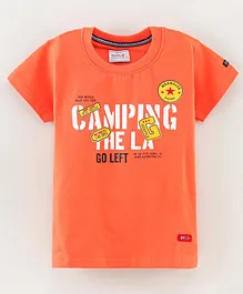 Noddy Half Sleeves Camping Print T Shirt - Peach