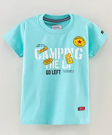 Noddy Half Sleeves Camping Print T Shirt - Blue