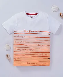 Ed-a-Mamma Half Sleeves Text Printed Ombre Tee - Orange & White