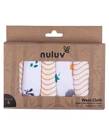Nuluv 100% Organic Muslin Cotton Wash Cloth Yellow Squirrel Print Pack Of 6 - Multicolor