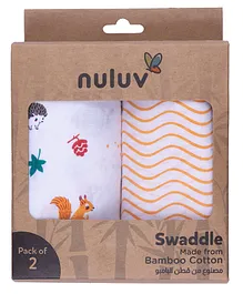 Nuluv 100% Organic Muslin Cotton Swaddle Wrap Yellow squirrel Print Pack Of 2 - Multicolor