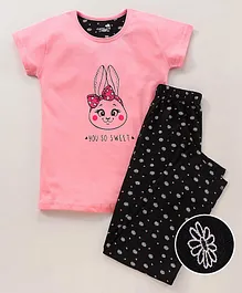 CHICKLETS Half Sleeves Bunny Print Night Suit - Pink