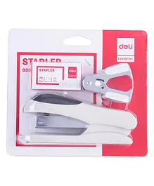 Deli Stapler With Rotatable Anvil for Stapling And Temporary Pin Low-Staple Indicator - White