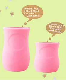 THE LITTLE LOOKERS Glass Feeding Bottle Protection Silicone Cover For Wide Neck And Avent Feeder Pink Pack Of 2 - Fits 125 ml And 260 ml