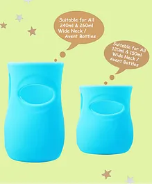 THE LITTLE LOOKERS Glass Feeding Bottle Protection Silicone Cover For Wide Neck And Avent Feeder Blue Pack Of 2 - Fits 125 And 260 ml