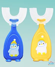 The Little Lookers Soft Sillicone U-Shaped Head 360° Toothbrush Pack Of 2 - Yellow Blue (Print May Vary)