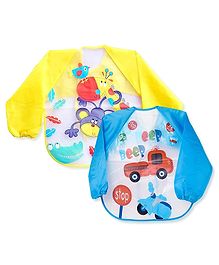 The Little Lookers Full Sleeves Washable PVC Waterproof Bibs Pack Of 2 - Blue Yellow