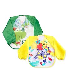 The Little Lookers Full Sleeves Washable PVC Waterproof Bibs Pack Of 2 - Green Yellow