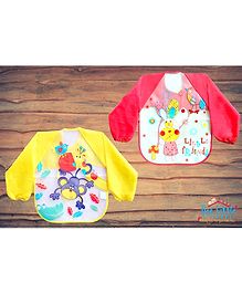 The Little Lookers Full Sleeves Washable PVC Waterproof Bibs Pack Of 2 - Yellow Pink