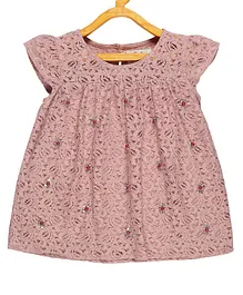Young Birds Short Sleeves Embellished Lace Top - Pink