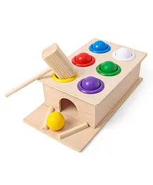 Prime Wooden Hammer Ball Knock Pounding Bench With Box Case - Multicolour