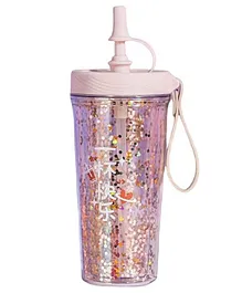 FunBlast Glitter Sipper Bottle with Straw and Lid Gold - 400 ml