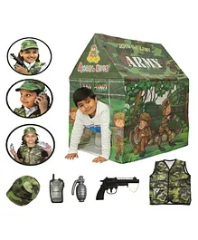 Goyal's Army Kids Play Tent House Foldable Indoor Outdoor With Toy Gun, Toy Grenade Walkie Talkie Army Dress and LED Lights Inside - Green