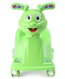 Goyal's Rabbit Style Baby Potty Seat Cum Rider with Wheel and Removable Bowl - Green