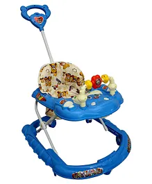 Goyal's Cartoon Baby Adjustable Walker With Music & Rattles And Parental Handle - Blue