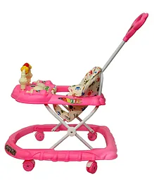 Goyal's Cartoon Baby Adjustable Walker With Music & Rattles And Parental Handle - Pink