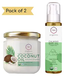 T&H Organics Organic Cold Pressed Virgin Coconut Oil & Calming Baby Oil - 160 ml 120 ml